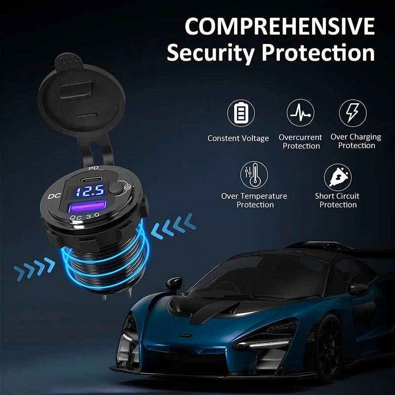 Bluejw 54W Car Charger Adapter, 12V/24V Aluminum Dual Port USB C PD 36W & QC 3.0 18W Fast Automobile Charger - Image 5